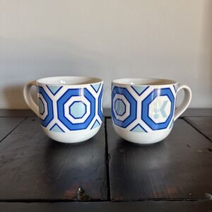 JONATHAN ADLER Keurig‎ Limited Edition Blue Geometric Design 10 oz Mugs Set of 2